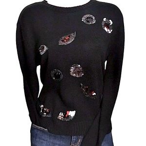 H&M Divided Flip Sequin Eyes Color Change Fuzzy Sweater Black Red Silver XS